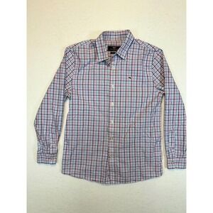 Vineyard Vines Boys Button Down Shirt Plaid Whale Logo Cotton Blue Red M